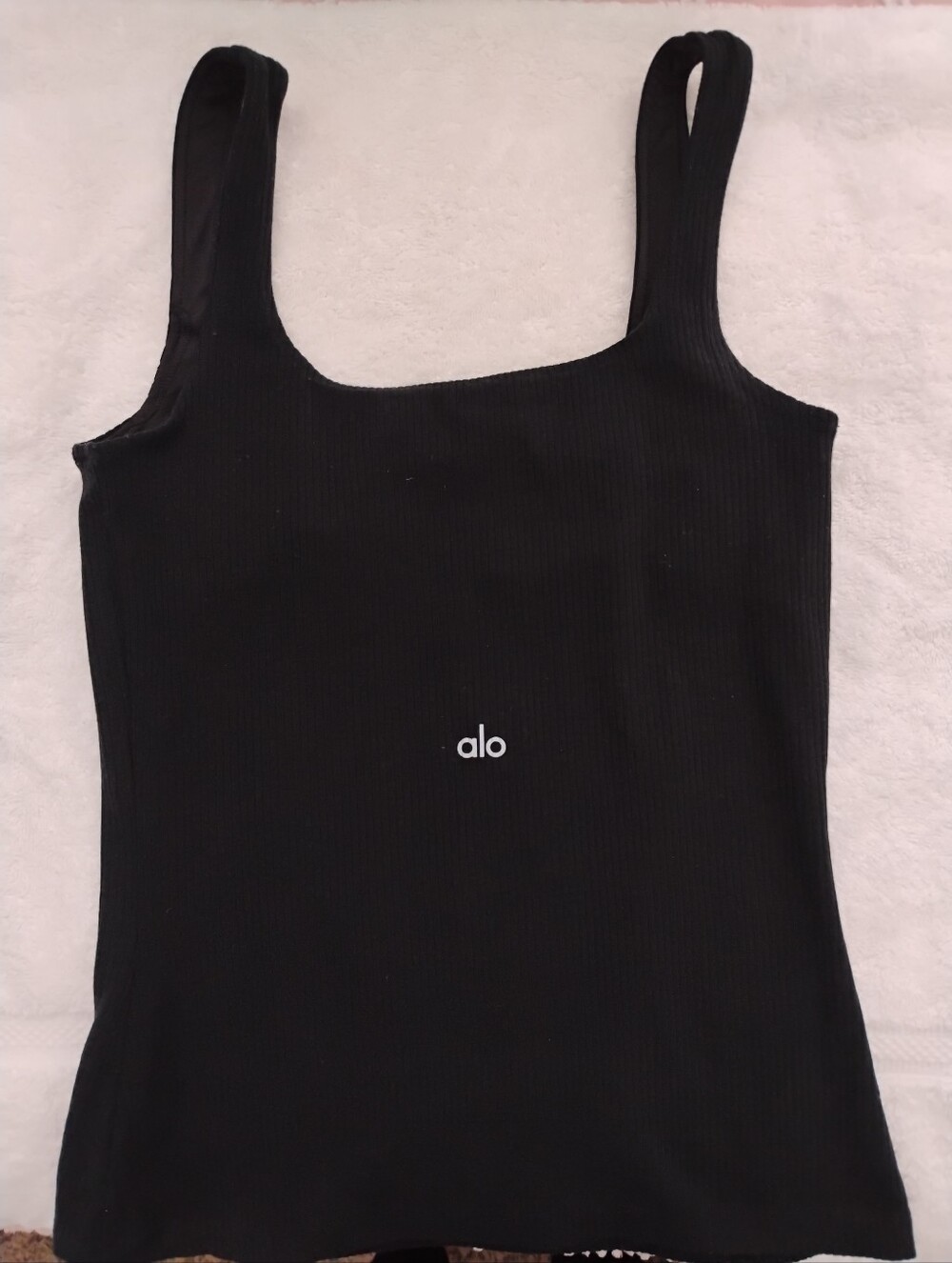 ALO Yoga Black Ribbed Square-Neck Tank